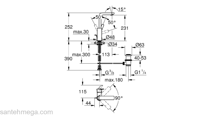 GROHE 23296DC1 Lineare New Смеситель однорычажный для раковины, высокий излив, со сливным гарнитуром. Фото