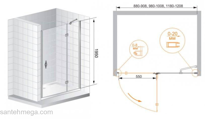 Душевая дверь CEZARES Bergamo BERGAMO-W-B-12-90-P-Cr-L. Фото