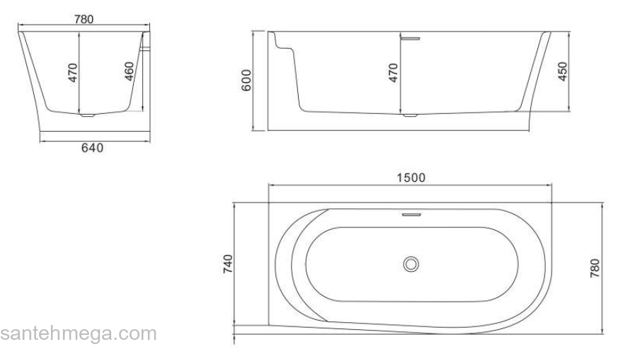 Ванна акриловая пристенная BELBAGNO BB410-1500-780. Фото