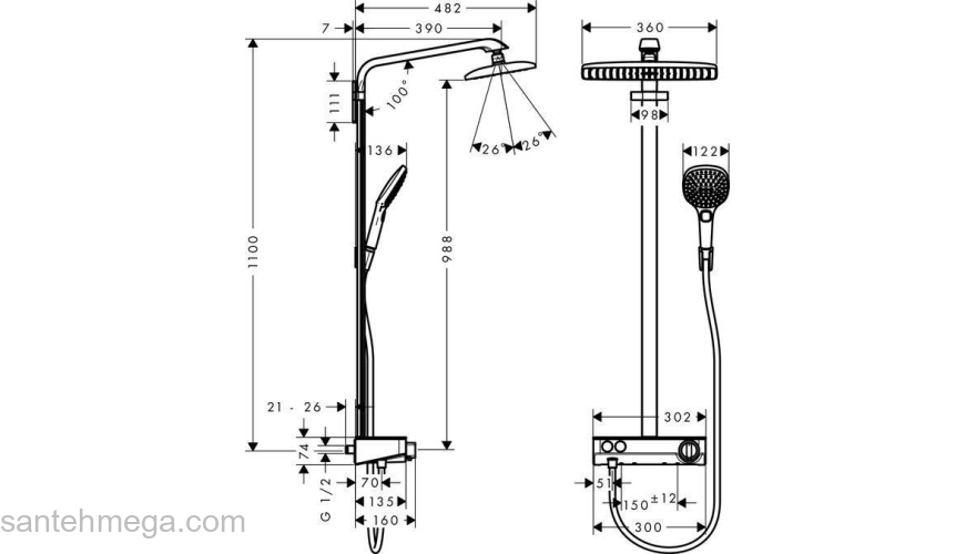 Душевая система HANSGROHE Raindance Select E 360 Showerpipe EcoSmart 27287400. Фото