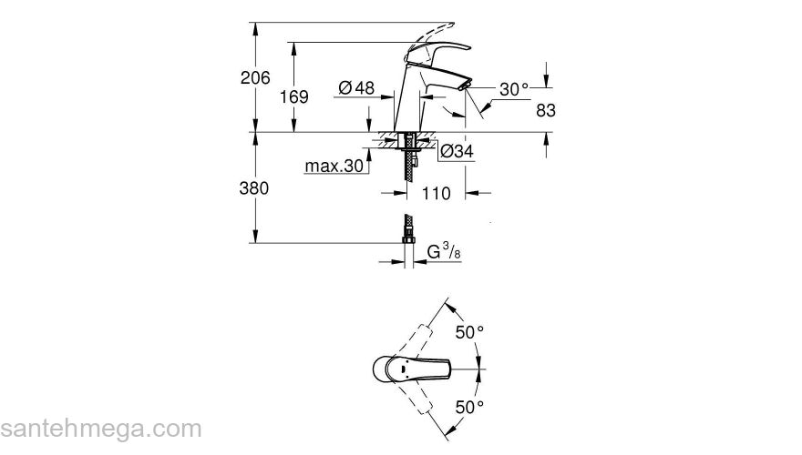 Смеситель для раковины GROHE Eurosmart 23324001. Фото