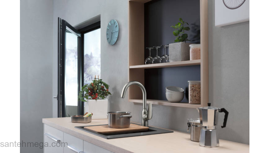 Кухонный смеситель однорычажный, 220, 1jet Hansgrohe 71802800, под сталь. Фото