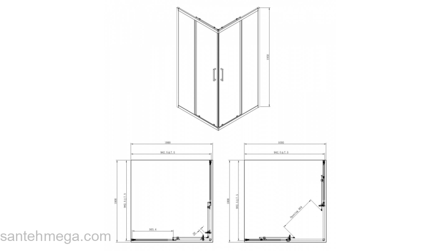 Душевое ограждение AZARIO Seattle 100х100 AZ-131S Chrome. Фото
