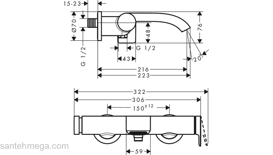 Смеситель для ванны Vivenis 75420000, хром. Фото