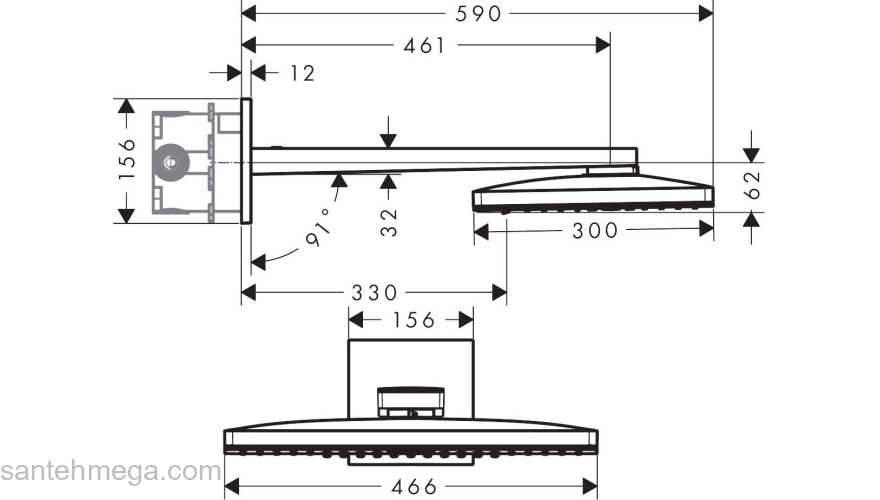 Верхний душ Hansgrohe Rainmaker Select 460 3jet 24007600. Фото