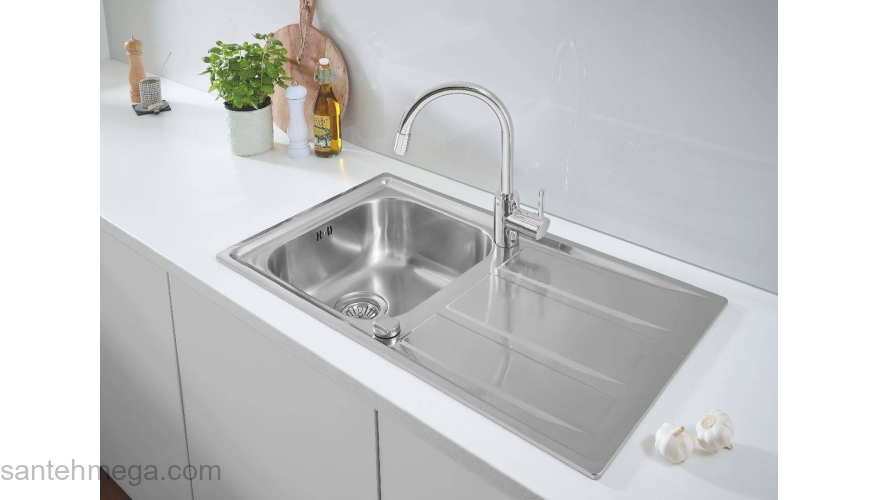 Набор для кухни: мойка для кухни GROHE 31570SD0 K400, нержавеющая сталь и смеситель GROHE 31570SD0 Concetto. Фото