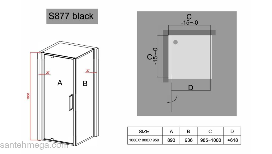 Душевой уголок BLACK & WHITE Stellar Wind Black S877 1000. Фото