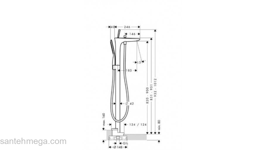 Смеситель для ванны напольный HANSGROHE PuraVida 15473400. Фото