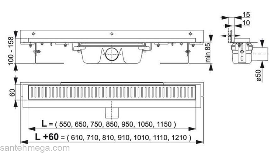 Водоотводящий желоб ALCAPLAST Flexible APZ4-950. Фото