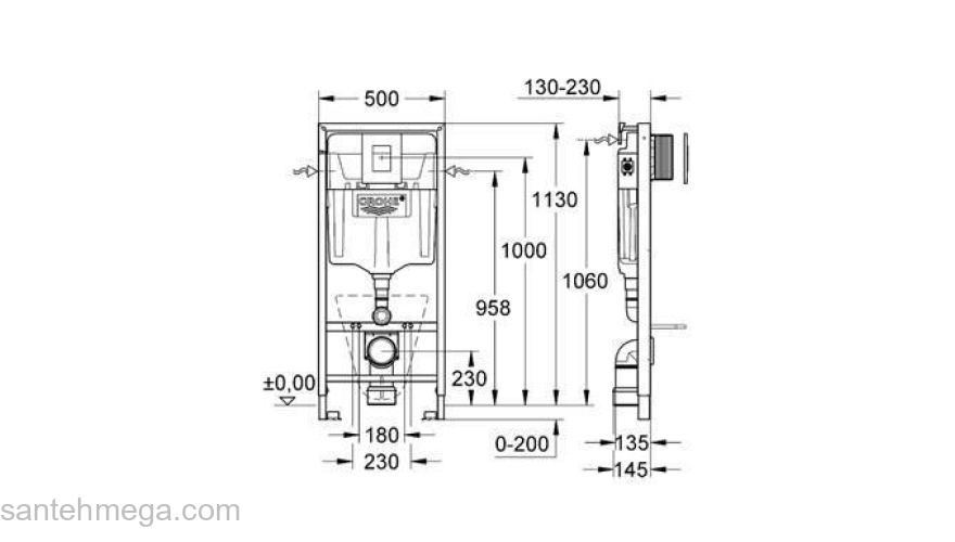 Инсталляция для подвесного унитаза 4 в 1 GROHE Rapid SL 38775001. Фото