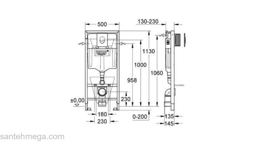 Инсталляция для подвесного унитаза 4 в 1 GROHE Rapid SL 38750001. Фото