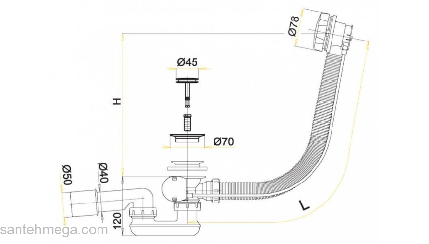 Слив-перелив ALCAPLAST A55K-100-RU-01 (100 см). Фото