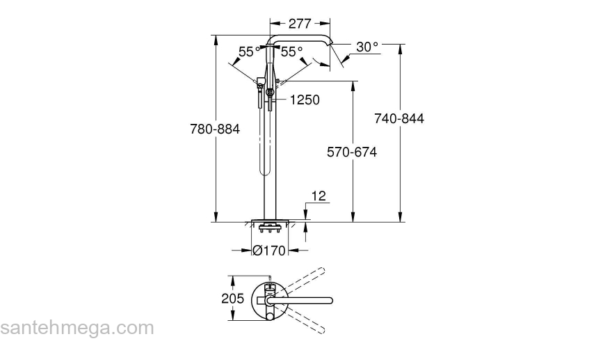 GROHE 23491AL1 Essence New Смеситель для ванны, напольный монтаж, цвет: темный гарфит, матовый. Фото