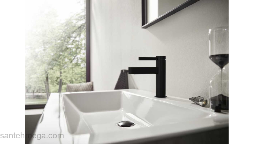 Finoris Смеситель для раковины, однорычажный, 100 со сливным клапаном Push-Open 76010670, матовый черный. Фото