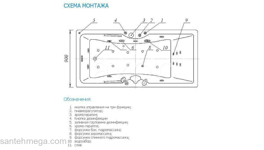 Ванна АКВАТЕК Феникс 180х85 с гидромассажем. Фото