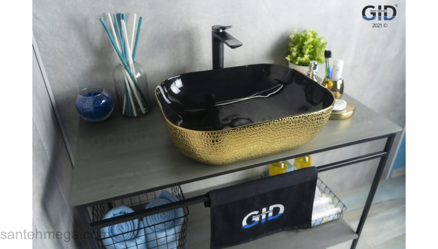 Раковина накладная GID D1302h024 50х40 53308 Черный / Темное золото. Фото
