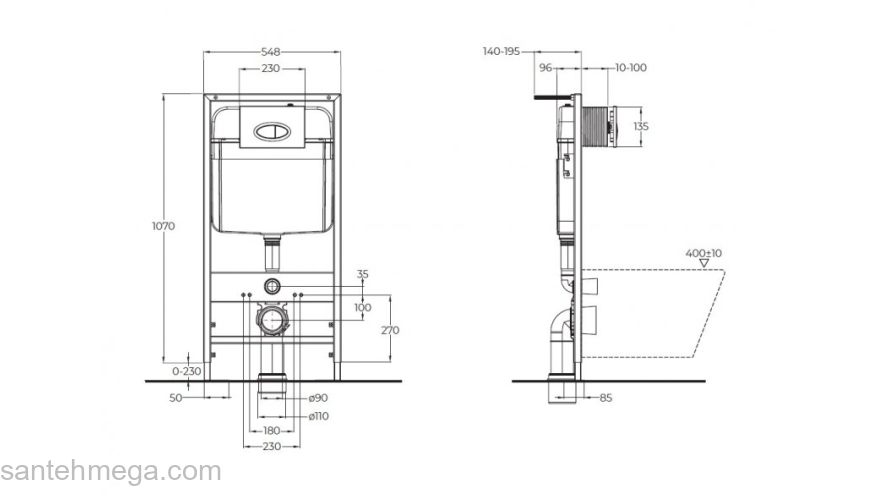 Инсталляция для подвесного унитаза BelBagno BB026/BB050CR.MAT клавиша хром матовый. Фото