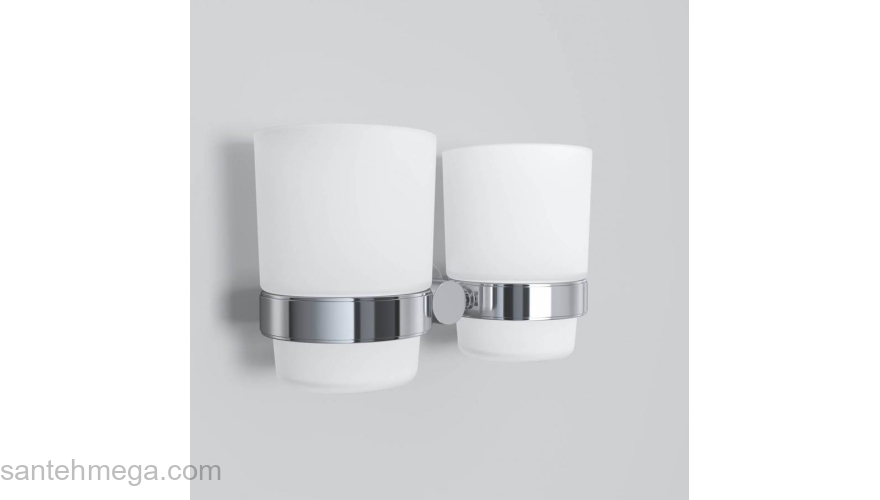 Двойной стеклянный стакан с настенным держателем AM.PM Sense A74343400 для ванной комнаты. Фото