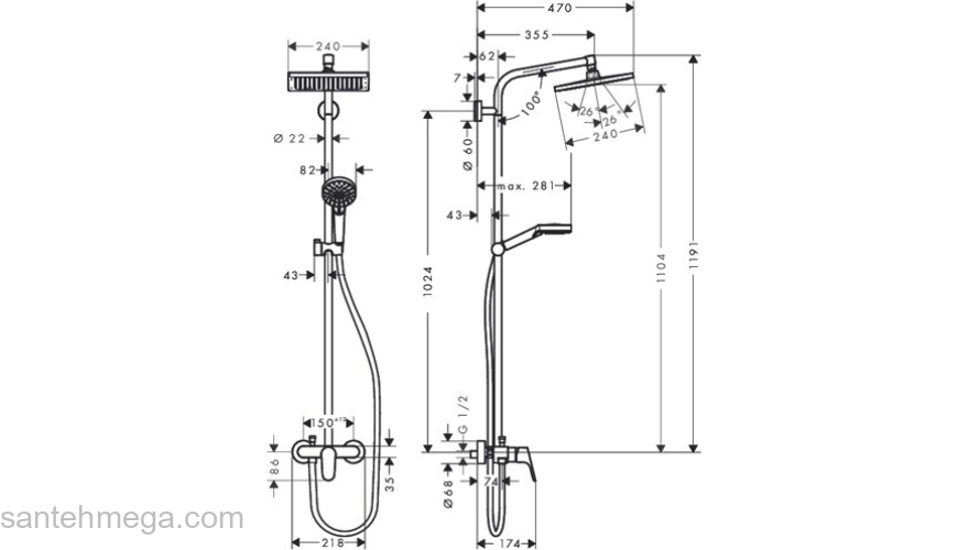 Душевая система Hansgrohe Crometta E 240 1jet Showerpipe 27284000. Фото