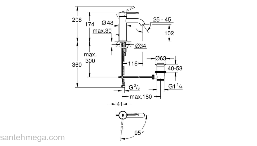 GROHE 23591001 Essence New смеситель для раковины S-Size II, сливной гарнитур, с энергосберегающим картриджем - подача холодной воды при центральном положении рычага. Фото