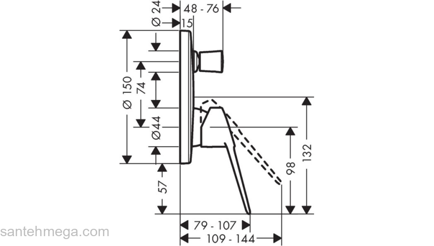 Смеситель для ванны с душем Hansgrohe Novus Loop 71345000 (внешняя часть). Фото