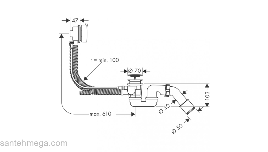 Слив-перелив для ванны Hansgrohe Flexaplus S 58150000. Фото