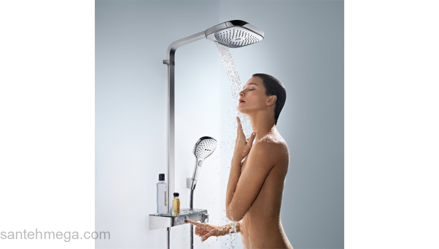 Душевая система Hansgrohe Raindance Select E Showerpipe 300 2jet EcoSmart 9 л/мин., ShowerTablet Select 300 27283000, хром. Фото