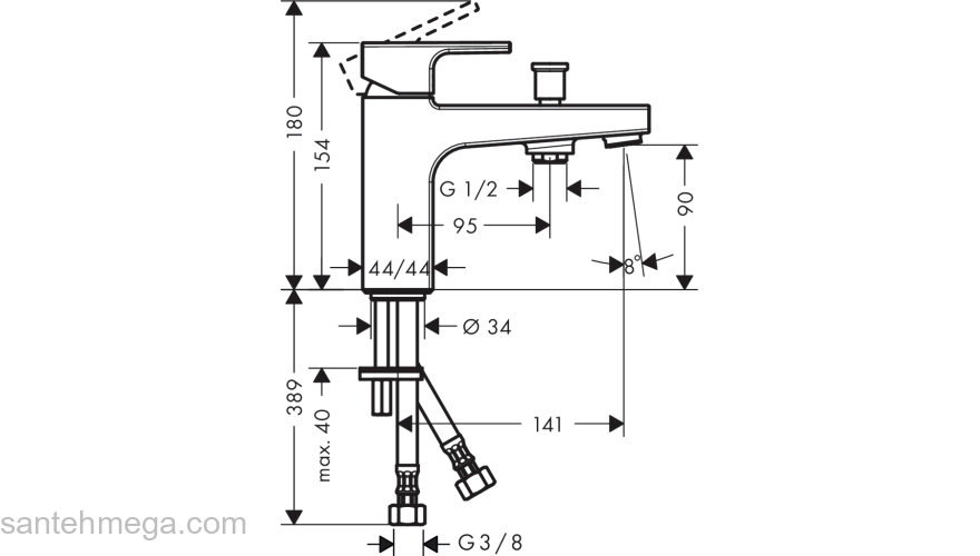 Смеситель для ванны и душа Hansgrohe Vernis Shape Monotrou 71463000 хром. Фото