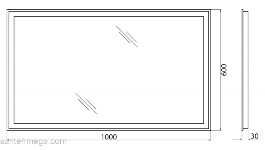Зеркало с встроенным светильником и кнопочным выключателем BELBAGNO SPC-GRT-1000-600-LED-BTN. Фото