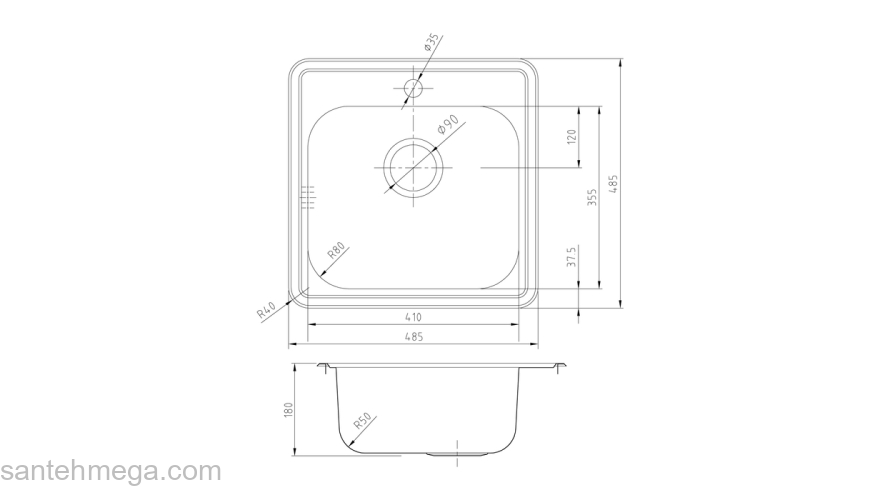 Мойка с сифоном арт. S11UPS0i84 нерж. сталь шелк 485*485 Strit S IDDIS STR48S0i77S. Фото
