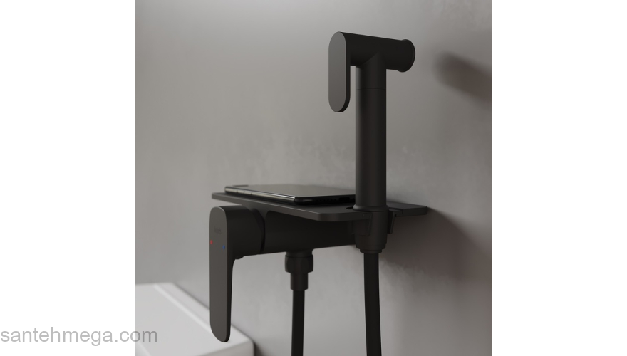 Встраиваемый смеситель с гигиеническим душем полка черный Axes IDDIS AXEBLSHi08. Фото