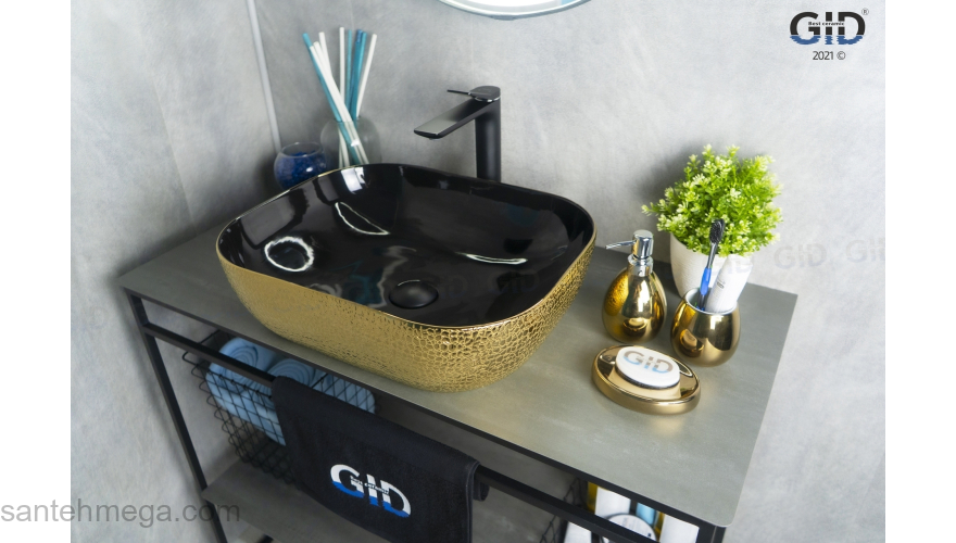 Раковина накладная GID D1302h024 50х40 53308 Черный / Темное золото. Фото