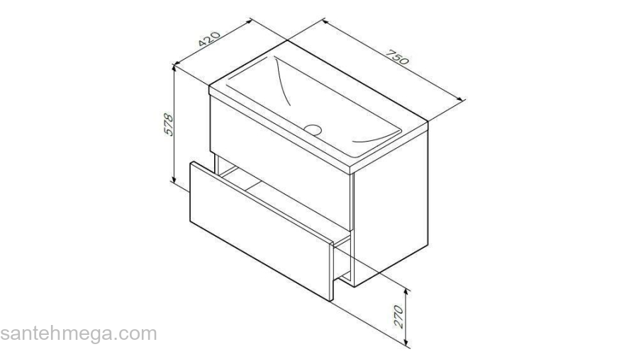 База под раковину подвесная 75 см, 2 ящика, белый глянец AM.PM Gem M90FHX07522WG. Фото