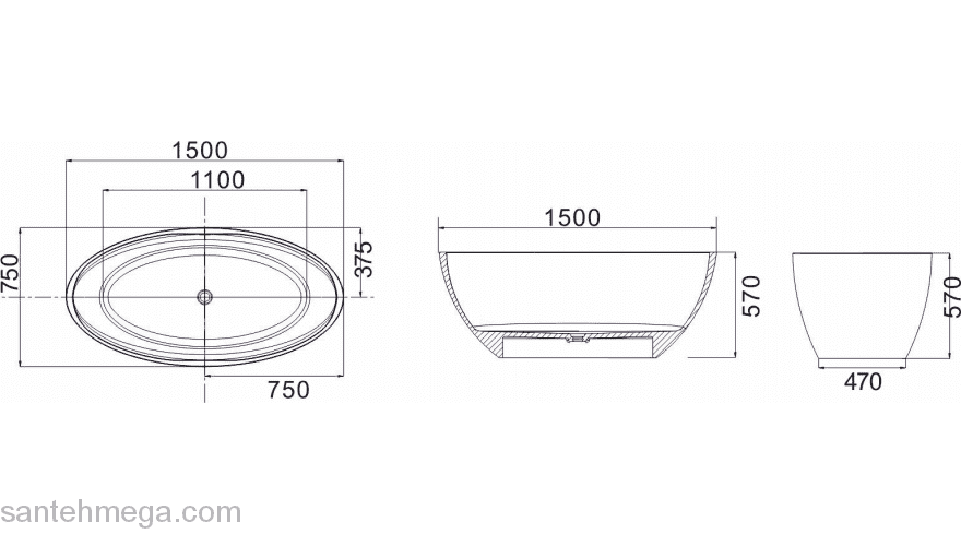 Ванна NS BATH NSB-1575G (глянцевая). Фото