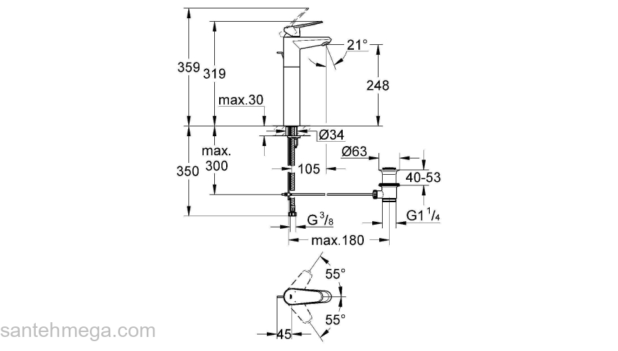 Смеситель для раковины Grohe Eurodisc Сosmopolitan 23055002. Фото