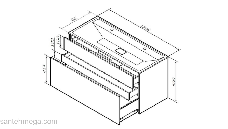 База под раковину подвесная 120 см, 3 ящика, белый матовый AM.PM Inspire 2.0 M50AFHX1203WM. Фото
