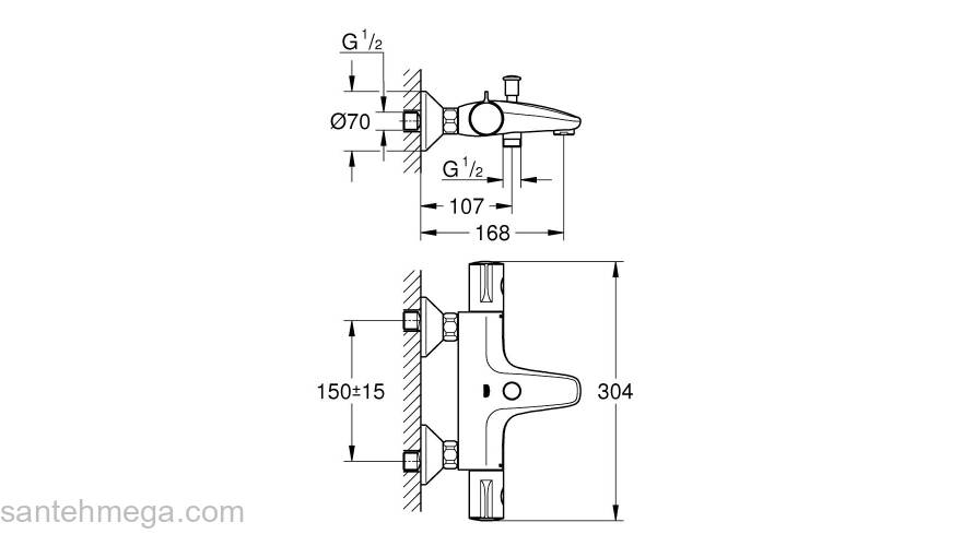 Термостатический смеситель для ванны GROHE Grohtherm 800 34567000. Фото