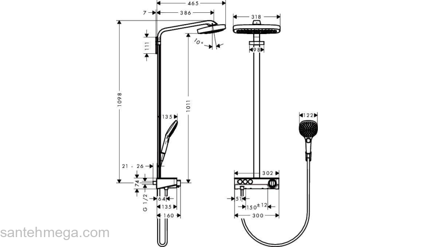 Душевая система HANSGROHE Raindance Select Push 3jet Showerpipe 27127400. Фото