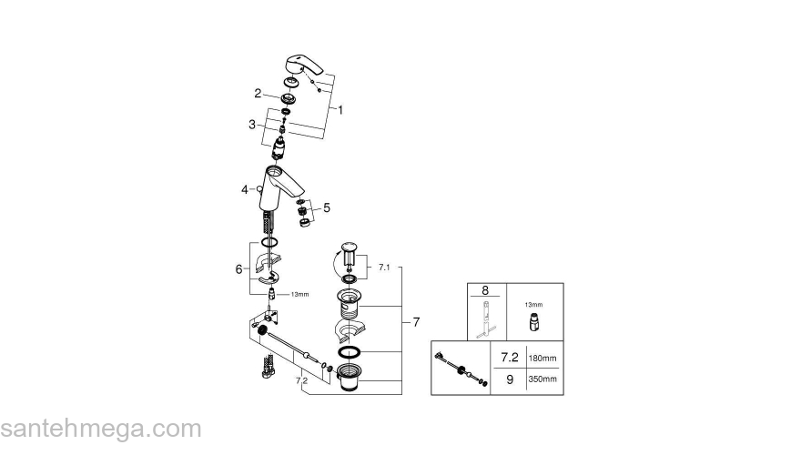 Смеситель для раковины GROHE Eurosmart 23322001. Фото