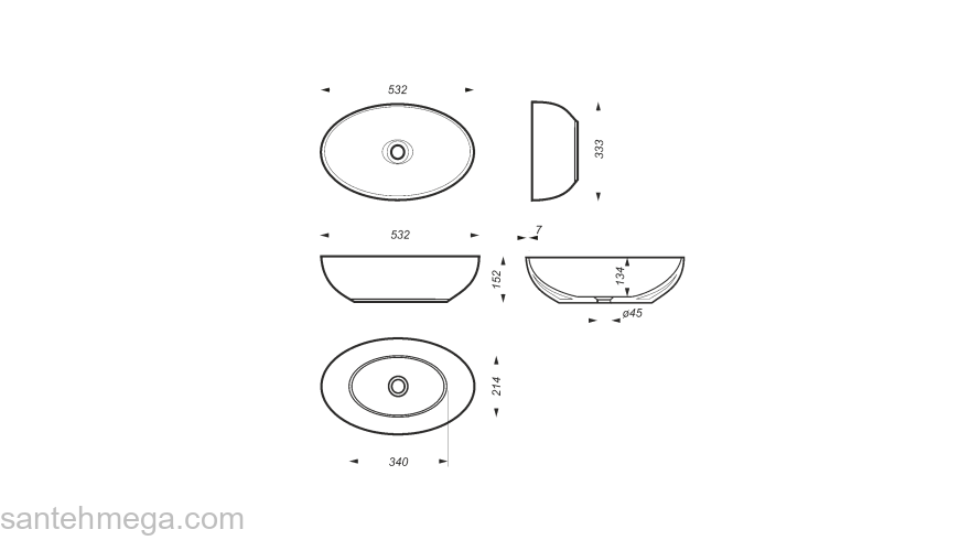 Раковина накладная тонкостенная SANITA LUXE Ringo Slim 53х34 RNGSLWB01S. Фото
