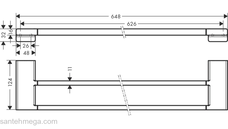 Двойной держатель полотенец AddStoris Hansgrohe 41743340, шлифованный черный хром для ванной комнаты. Фото