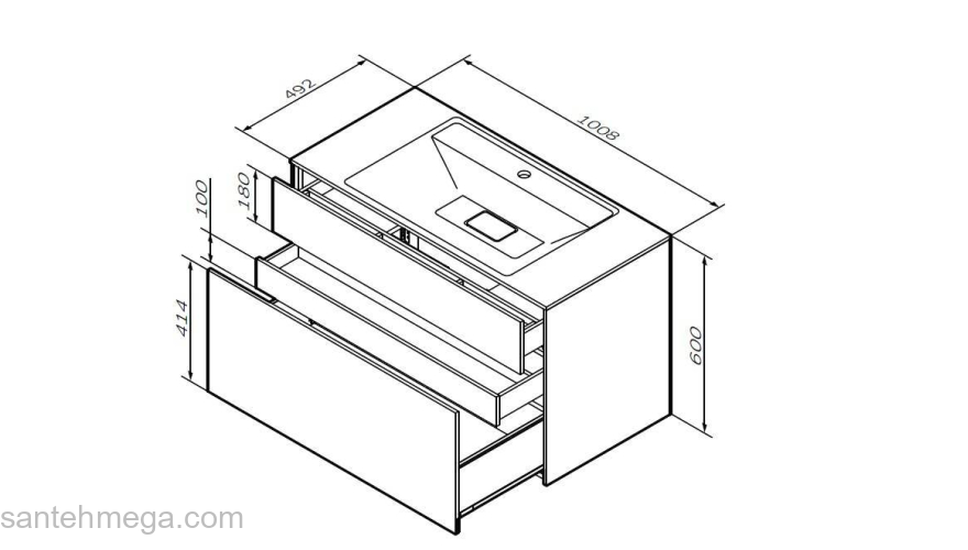 База под раковину подвесная 100 см, 3 ящика, белый матовый AM.PM Inspire 2.0 M50AFHX1003WM. Фото