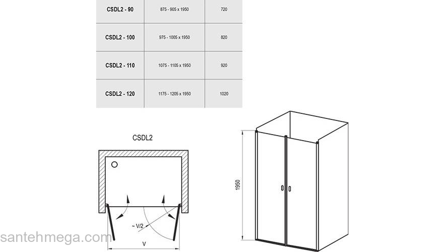 Душевая дверь двухэлементная RAVAK Chrome CSDL2-90 (блестящий+транспарент) 0QV7CC0LZ1. Фото