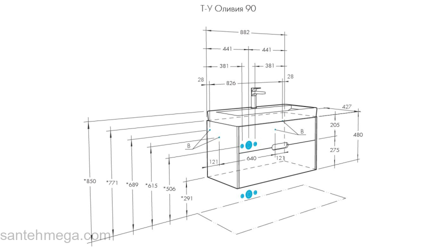 Тумба под раковину подвесная AQUATON Оливия 90 Грей/Дуб Ойстер 1A254401OLUG0. Фото