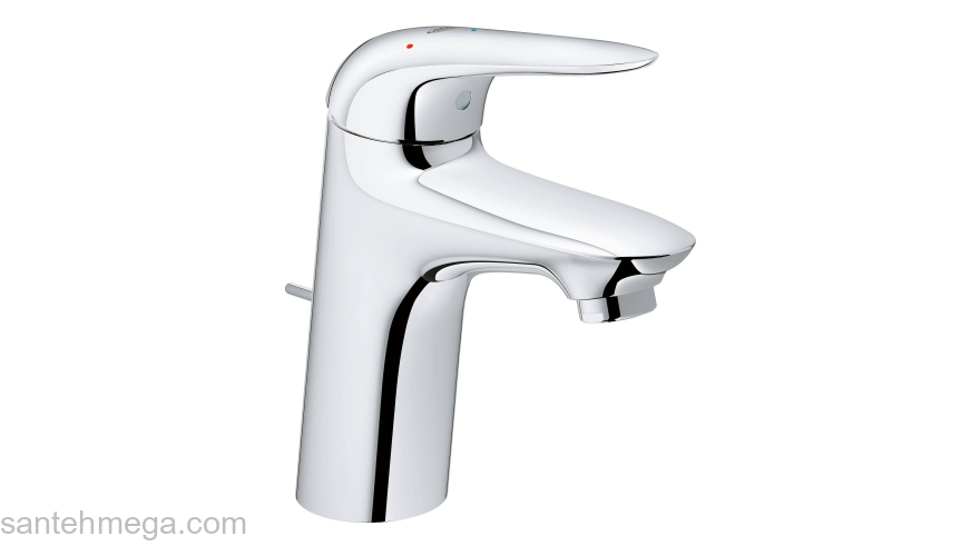 Eurostyle 2015 Solid Смеситель для раковины со сливным гарнитуром, S-Size, с GROHE 23709003 SilkMove® ES с энергосберегающей функцией (подача холодной воды при центральном положении рычага). Фото