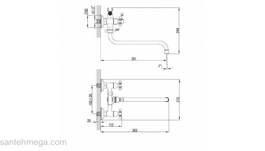 Смеситель для ванны с длинным изливом с керамическим дивертором  Cadiss Milardo CADSBLCM10. Фото