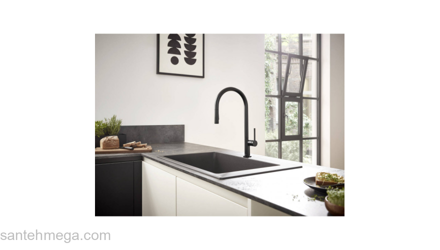 Кухонный смеситель однорычажный, 210, с вытяжным душем, 2jet Hansgrohe 72800670, матовый черный. Фото