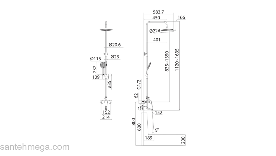 Смеситель с верхним душем и изливом Optima Home IDDIS OPTSB3Fi06. Фото