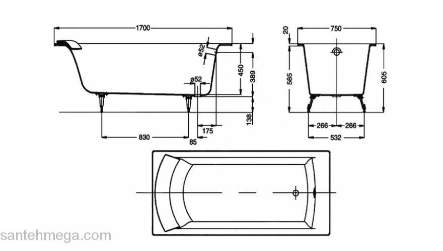Ванна чугунная без ручек JACOB DELAFON Biove 170х75 E2930-00. Фото