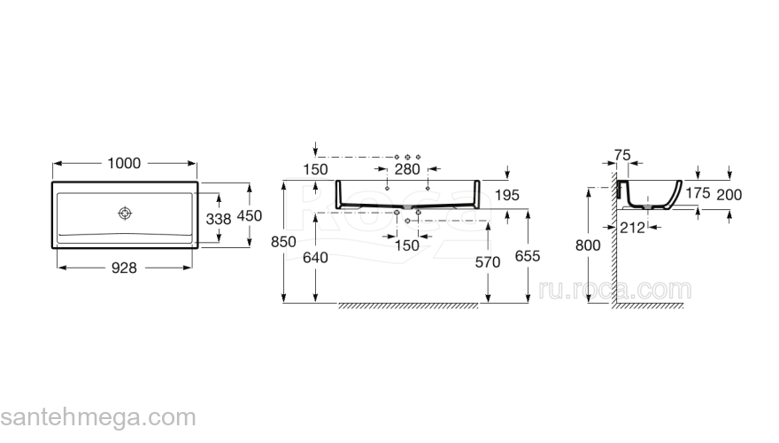 Раковина подвесная ROCA Access 100х45 368PB8000. Фото